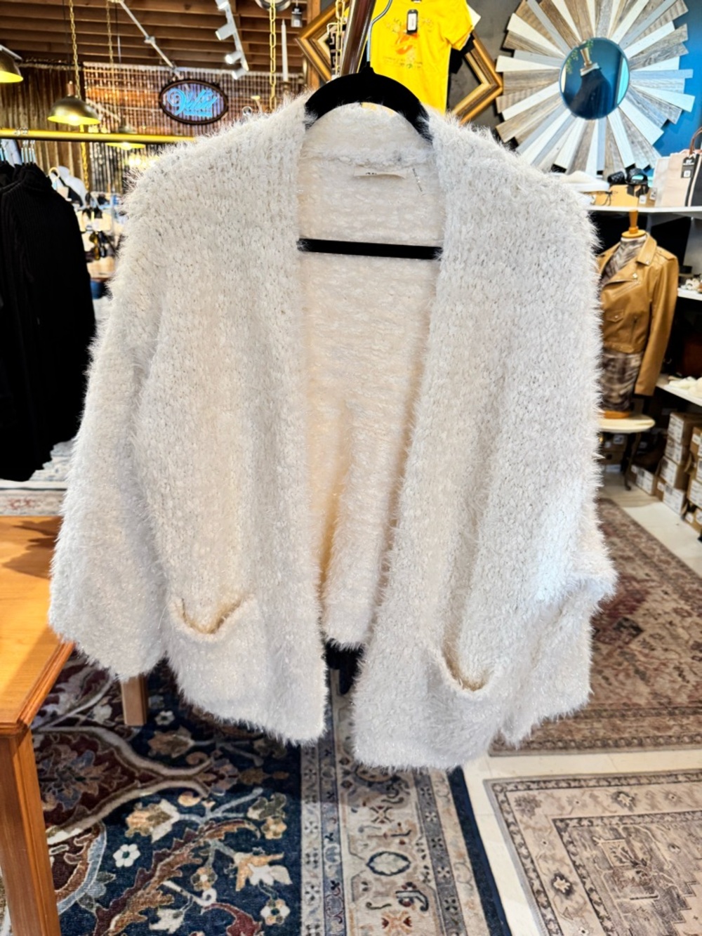ADORA Fuzzy Open-Front Cardigan - Cream